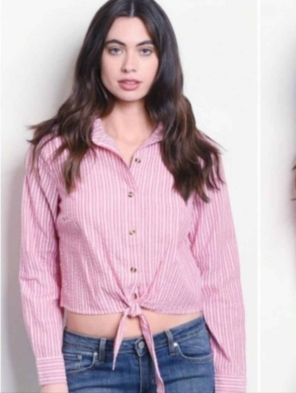Ree Striped Tie-Front Button-Up Top